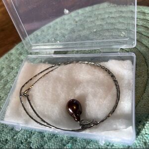 Sophisticated Silver Necklace with Rich Brown original Pearl